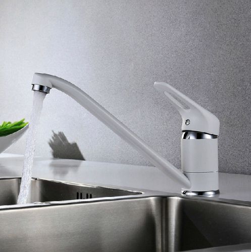 White Color Kitchen Faucet Long Spout Single Handle Centerset Mixer Tap
