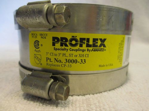 Flexible Pipe Coupling for 3&#034; CI x 3&#034; PL, ST, or XH CI - Fernco #3000-33 - NEW