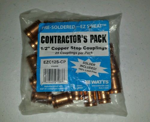 1/2 Inch Copper Couplings Pre Soldered 25 Pack Watts EZ Sweat New
