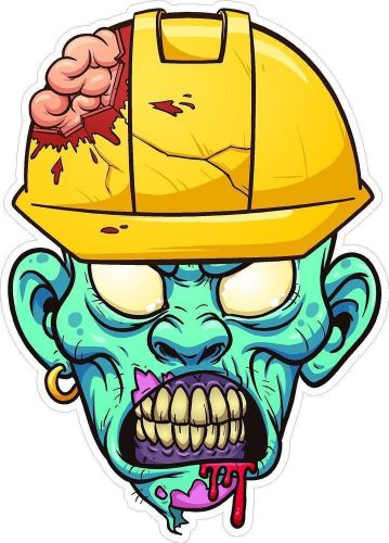 3 - Blue Zombie Head w/ Hard Hat 2&#034; Tool Box Hard Hat Helmet Sticker H169