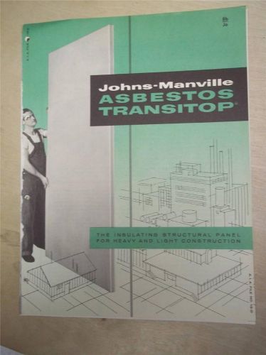Johns-Manville Catalog~Elastite~Asbestos Transitop Insulating Panels~1961