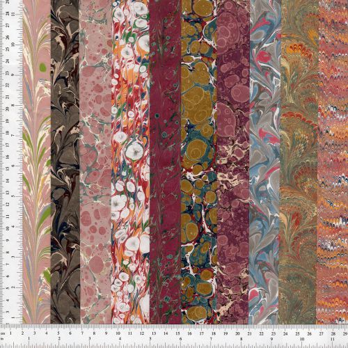 Handmade marbled paper sheet-per-book, set of 10, 14.5x48cm 6x19in bookbinding for sale