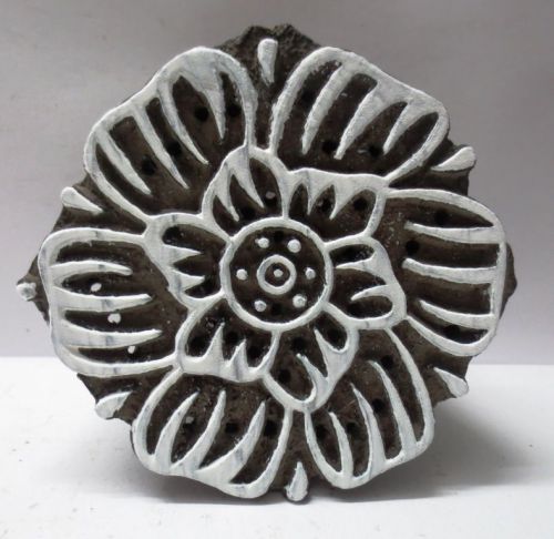 INDIAN WOODEN HAND CARVED TEXTILE PRINTING ON FABRIC BLOCK STAMP ROUND FLOWER