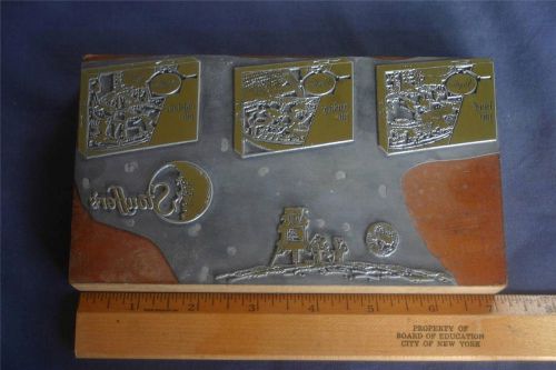 Letterpress printing block stouffers ad big chicken beef turkey man on the moon for sale