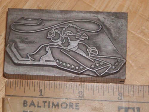 Solid 1+lb foundry cast eskimo on snow sleigh printers type block for sale