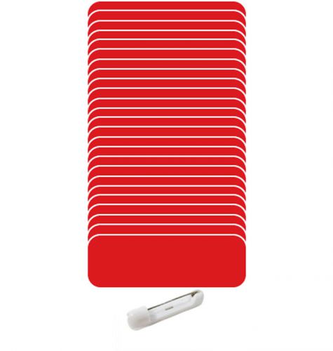 25 BLANK 1 X 3 RED / WHITE NAME BADGES TAGS 1/4&#034; CORNERS &amp; SAFETY PIN FASTNERS