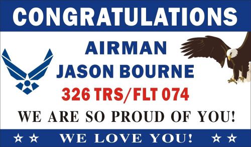 3ftX5ft Personalized Congratulations Airman US Air Force Banner Sign (Eagle BG)