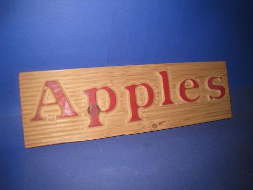 Vintage 80&#039;s CARVED Wood APPLE SIGN 17&#034; by 5&#034;   21K