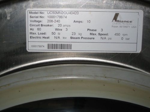 unimat 50 lb commercial washer OPL  no coin drops UC50MN20  208V 3 ph(good)
