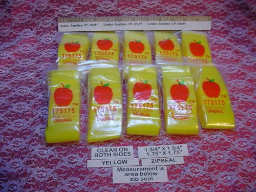 1000 YELLOW 1 3/4&#034; X 1 3/4&#034; 2M Plastic Zipseal Bags NEW Clear