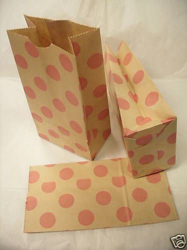 140 Paper Merchandise Gift Jewelry Party Treat Bag Pink Dot Small 2.5&#034;x4&#034;x8&#034;