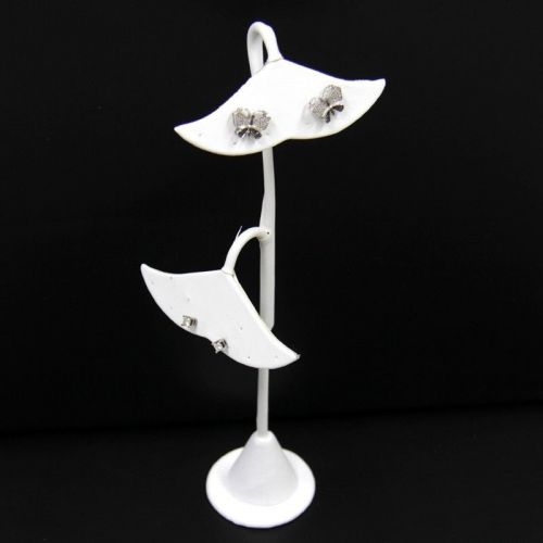 Earring Display Large Ginko Style 2-Tier Stand White Faux Leather