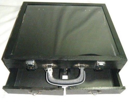 Jewelry showcase display case glass top portable box black locks keys 2 drawers for sale