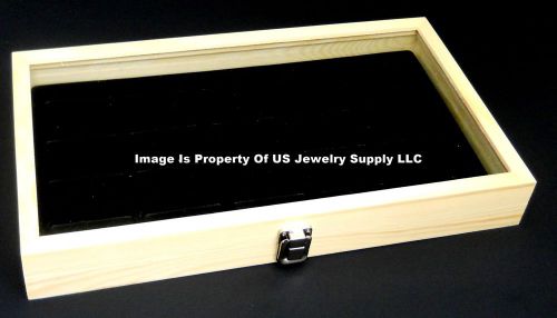 12 Natural Wood Glass Top Lid Black 20 Space Display Box Cases Jewelry
