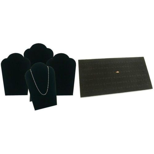 Black Velvet Necklace Pendant Busts &amp; 72 Slot Foam Ring Display Tray Kit 5 Pcs