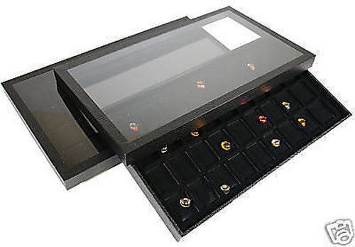 72 COMPARTMENT ACRYLIC LID JEWELRY DISPLAY CASE BLACK