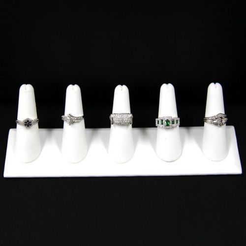 Ring Finger Jewelry Display Five Fingers White Faux Leather