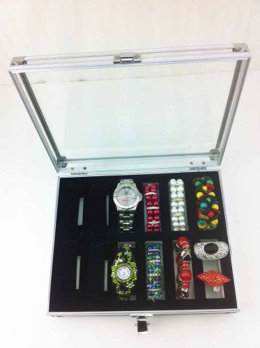 Glass Top Lid 12 Black Jewelry Sales Watch Display Box Storage Organizer Case
