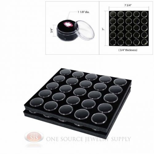 (2) 25 Black Gem Jar Foam Half Inserts Tray Jewelry Display Organizer Gemstones