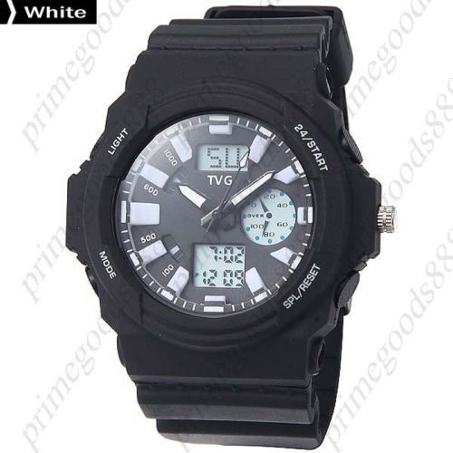 2 time zone digital quartz wrist analog men&#039;s wristwatch free shipping white for sale