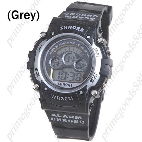 Unisex Digital Backlight Wrist Watch Alarm Day Stopwatch in Grey Free Shipping