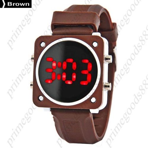 Square Sports LCD Digital Sport Silica Gel Band Free Shipping Wristwatch Brown