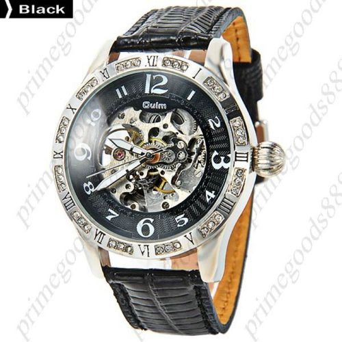 See Through Automatic Mechanical Round Analog Wrist Men&#039;s Wristwatch Black