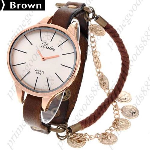 Charm Charms PU Leather Analog Wrist Lady Ladies Wristwatch Women&#039;s Brown