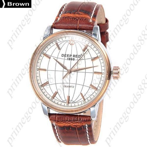 Globe Genuine Leather Quartz Analog Wrist Free Shipping Men&#039;s Wristwatch Brown