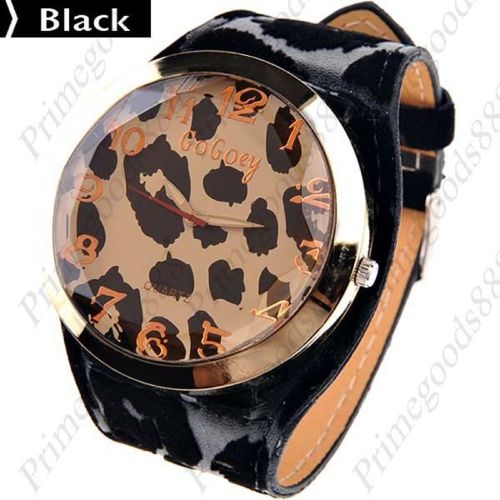 Leopard Round Case Quartz Wrist Lady Ladies Wristwatch Women&#039;s in Black