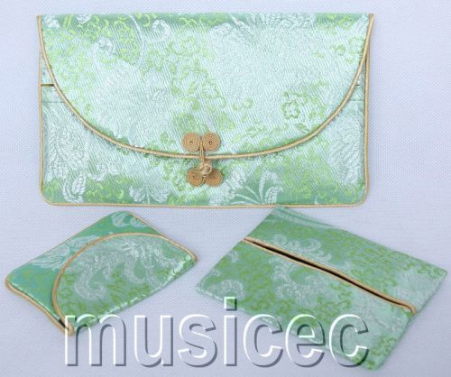 a set 3pieces green Chinese Silk Zipper bags handbags pouches T412A11