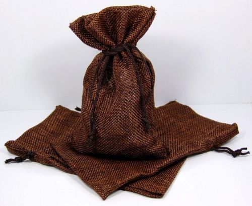 Lot OF12 Burlap Brown Color Drawstring Pouch Gift Bags 4x6 Inch