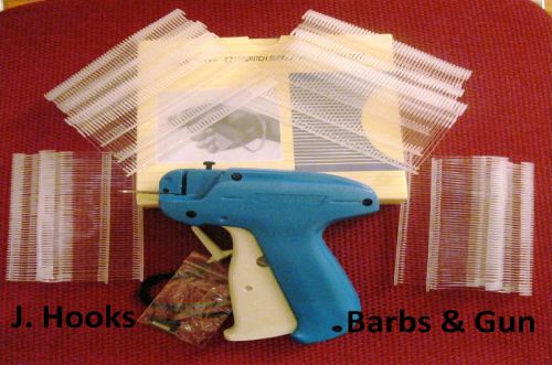 500 pcs 1.5&#034; j hook fasteners standard tagging barbs plus tagging gun &amp; 1 needle for sale