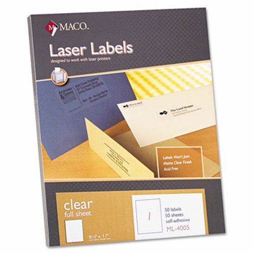 Maco Matte Clear Laser Labels, 8-1/2 x 11, 50/Box (MACML4005)