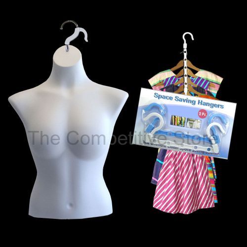 White Female Busty Torso Mannequin Form for M Size + 2 Free Space Savers Hangers