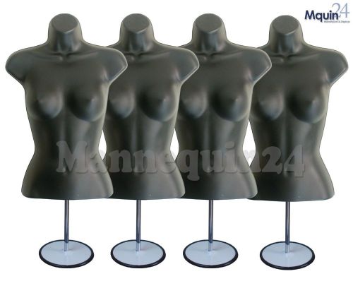 4 black female mannequin forms w/4 metal stands +4 hanging hooks woman torso p76 for sale