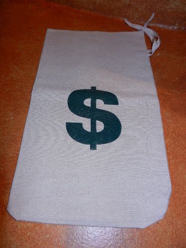 $ Money Bag Fabric Muslin Type Coin Savings Holder 15&#034; x 8.5&#034; Tie Closure