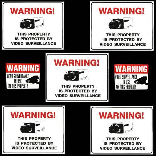 Outdoor security video cctv camera system in use warning fence signs+red sticker for sale
