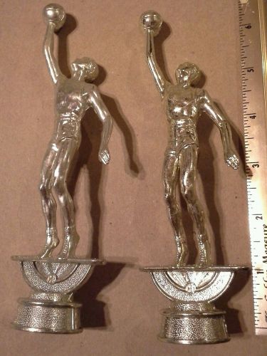 Lot of 2 Vintage basketball player metal trophy toppers silver &amp; gold approx 6&#034;