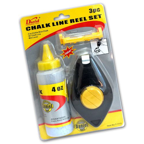 3pc 50ft chalk line reel set with mini spirit level &amp; 4oz blue chalk chalkline for sale