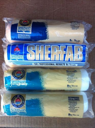LOT OF 4 SHERWIN WILLIAMS PAINT ROLLERS 9&#034; X 1/2 AND 9&#034; X 3/8 NAP