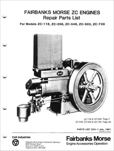 Fairbanks Morse Repair Parts List for Engines ZC-118 ZC-208 ZC-346 ZC-503 ZC-739