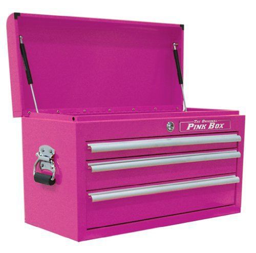 The Original Pink Box PB2603C 26-Inch 3-Drawer 18G Steel Top Chest, Pink NEW
