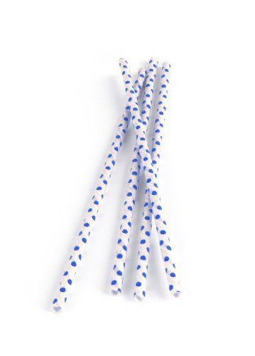 Kikkerland biodegradable paper straws, blue polka dots, box of 144 cu40-bl for sale