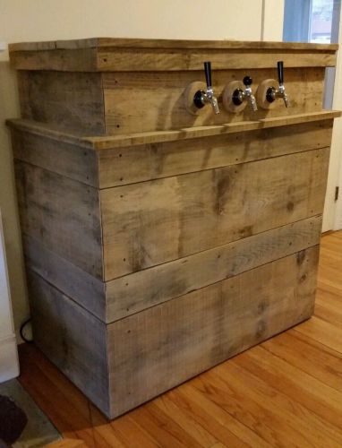 Beer kegerator custom built with barn wood, kegs, carboys, 3 tap keezer perlick