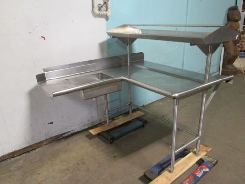 Commercial heavy duty s.s. &#034;l&#034; shaped dirty side dish table w/shelf &amp; rinse sink for sale