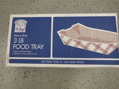 Bakers &amp; Chefs 3 LB Heavy Duty Food Tray Red Plaid Design Box 500 2 - 250 Packs