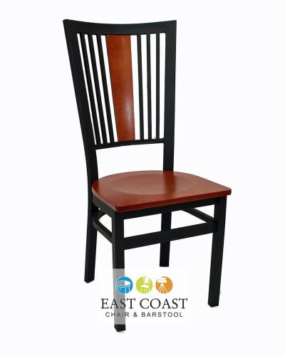 New steel city metal restaurant chair with black frame &amp; cherry wood seat for sale