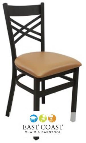 New gladiator cross back metal restaurant chair with tan vinyl seat for sale