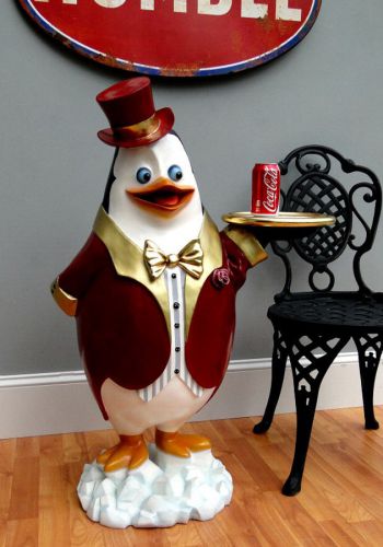Penguin Butler Statue w hat tie suit tuxedo Red Ricco 3&#039; serving dish tray gold